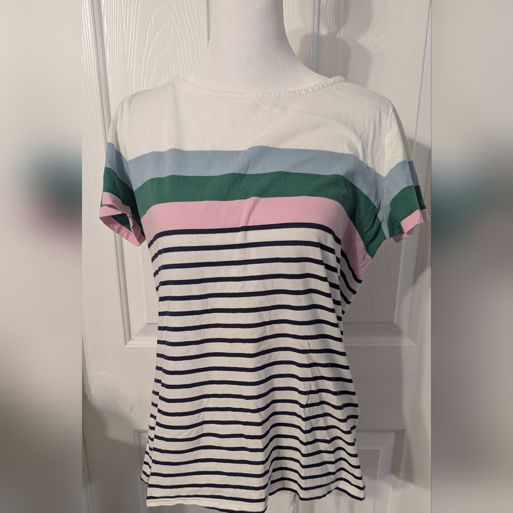 Boden Striped Short Sleeve Tee in White, Navy, Pink, Green, Light Blue